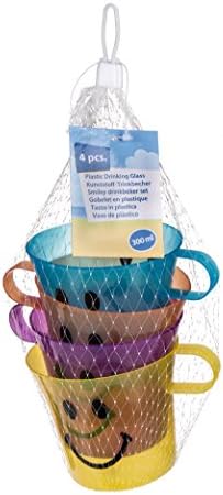 Pack of 4 Plastic Smiley Face Cups Mugs - Party Essentials