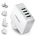 Price comparison product image Lencent USB Charger Plug, 4-Port USB Universal Travel Adaptor Plug, 22W/5V 4.4A Wall Charger with UK/USA/EU/AUS Worldwide Travel Charger Adapter for iPhone, iPad, Android, Tablets and More