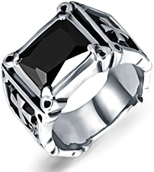 Jasmineees Jewellery Stainless Steel Men Ring Classical Inlays CZ Stone Cross Punk Biker Rock Retro Gothic Ring for Men Black Size R 1/2
