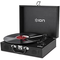 ION Audio Vinyl Transport Portable Briefcase Style Vinyl Record Player Turntable with Built-In Stereo Speakers - Black