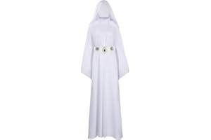 YANVS Disfraz de princesa Leia para mujer, vestido blanco, vestido largo para cosplay, vestido de princesa Leia para Halloween
