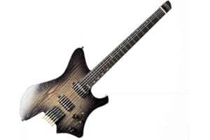 EART GW2-Pro Headless E-Gitarre feste Brücke für Reisen, geröstete Esche Solid Body - Wenge Neck, Trans White/Natural/Solid Black (GD)