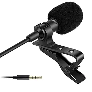 Digital Noise Cancellation Collar Microphone Condenser with 3.5mm Jack Mic with Easy Clip-on System for Recording Voice/Singing/YouTube/Lectures/Interview Etc.(Black)