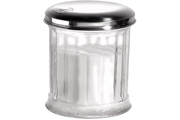 APS sockerdispenser, sockerdispenser, sockerströare, skruvlock med klaff av rostfritt stål, med doseringsklaff, Ø 7,5 cm, 13, 5 cm höjd, för 320 ml innehåll