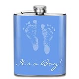 Cute Baby Shower Its A Boy Blue Baby Footprint 7 Oz Printed Stainless Steel Hip Flask For Drinking Liquor E.g. Whiskey, Rum, Scotch, Vodka Rust Great Gift