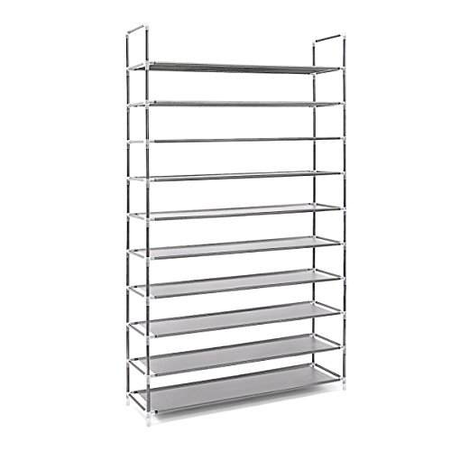 Relaxdays Schuhregal XXL H x B x T: ca. 175,5 x 100 x 29 cm Schuhablage für 50 Paar Schuhe Schuhschrank mit 10 Ebenen aus Stoff und Metall erweiterbarer Schuhständer für großen Stauraum, grau - 4