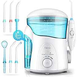 Hydropulseur Jet Dentaire Électrique, iTeknic Irrigateur Dentaire Oral Professionnel avec Stérilisateur UV, 7 Buses de Rechange Réservoir 600ml Hydrojet pour Soins Nettoyage Hygiène Bucco Dentaire