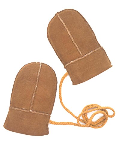 Genuine Sheepskin Puddy Mittens with Split Seam and 'Keep Safe' Cord (Chesnut, Chocolate, Stone)-Ches