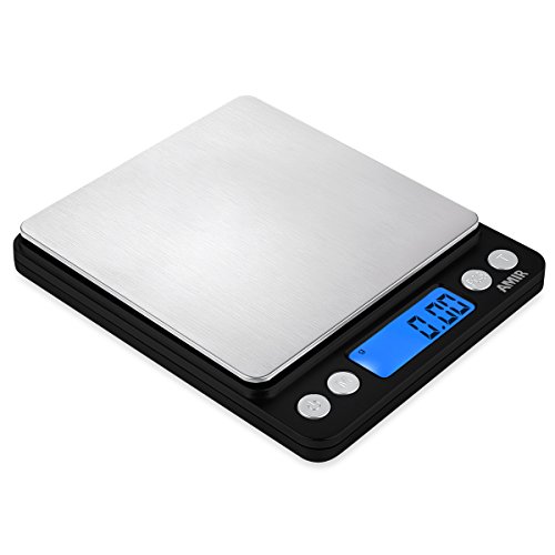 AMIR 500*0.01g Digitale Taschenwaage, Feinwaage mit beleuchteter LCD-Anzeige, PCS Funktion ( Schwarz)