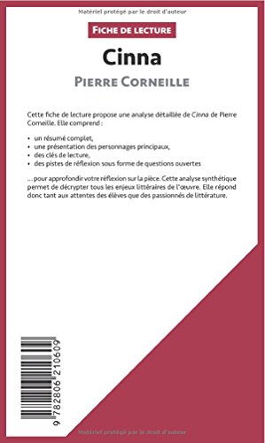 Book's Cover of Cinna de Pierre Corneille (Fiche de lecture): Résumé Complet Et Analyse Détaillée De L'oeuvre