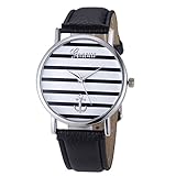 Tonsee Frauen neue Retro Welt Karte Design Classic Streifen Print PU Leder Frau Mann Analog Quarz Armbanduhren (Silber + Schwarz)
