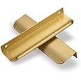 SYZOW 6 Pack Black Cabinet Pulls Kitchen Cabinet Hardware Cabinet- Edge Finger Tab Pull Black Pull Hidden Drawer Handles 96mm Hole Centers (Gold, Hole Centers: 160mm)