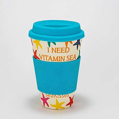 Reusable Coffee Cup - I Need Vitamin Sea Striped - 400ml, Natural Bamboo Fibre