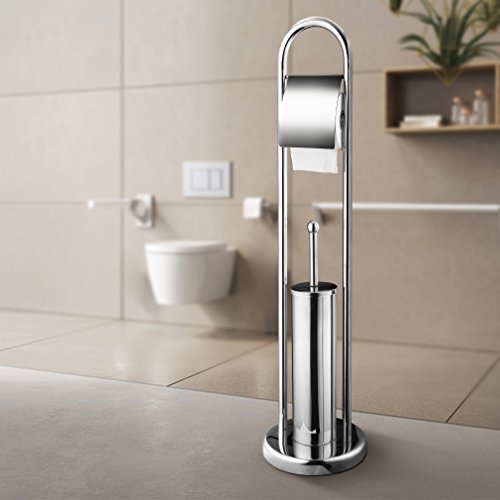 BONADE Stand WC-Garnitur mit WC Bürsten und Papierhalter für Badezimmer, 80 x 21.5cm, aus Stahl Chrom, WC Rollenhalter Toilettenpapierhalter Bürstengarnitur Toilettenbürstenhalter