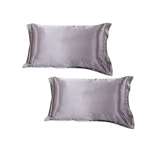 Dehman 2xSilky Soft Satin Standard Pillow Cushion Cover Pillowcase Bed Decor-Grey