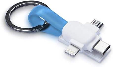 Moco Best 3 in 1 USB Cable / Micro / Lightning/ type C - keychain magnet holder - Short and pocket size - Great charger for Apple, Samsung, Android, And Almost every phone (Bleu)