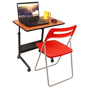 MULTI - TABLE Multi-Purpose Height Adjustable Portable and Movable Laptop Study Dining Table with Caster Wheels | Ideal for Work from Home | Kids Online Classes - Natural Teak