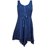 Mogul Interior Summer Dress Blue Embroidered Gypsy Criss Cross Laces Beach Dresses