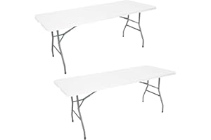 Oxeo Lot de 2 Tables Pliantes Jardin - 180cm - Portable avec Poignée - Table Camping Pique Nique 8 Places - Table réception - Blanc