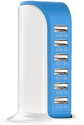 USB Charger, ZNY 6 Port USB Charging Station Desktop Charger Wall Charger For Apple iPad iPhone 7 6 6S Plus 5 5S 4 Android Samsung S8 S7 S6 Huawei LG Sony (Blue)