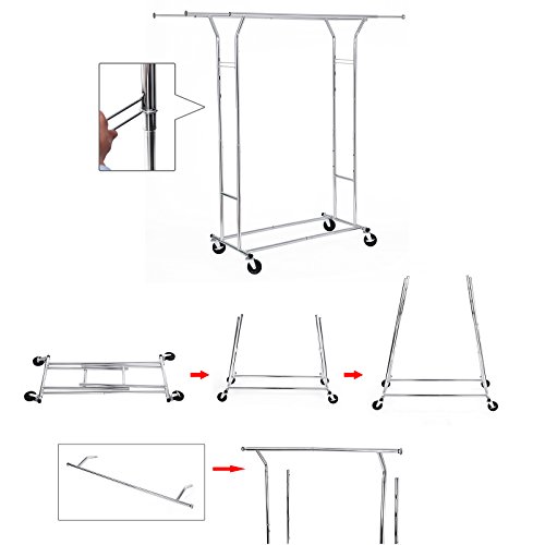 Songmics Schwerlast Metall Kleiderständer auf Rädern, bis 110 kg belastbar, Länge: 129-189 cm, Chrom HSR12S - 7
