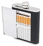 SNDIA Stainless Steel Pocket Hip Flask with Built in Cigarette Case(Black, Medium)