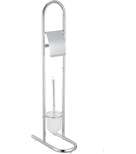 MAKA Porta Carta Igienica Da Terra Con Scopino - Asta In Acciaio, Base Resina, Capacità 6 Rotoli (Bianco) - 4