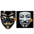 Sage Square Vendetta Comic FACE MASK Fawkes Mask Anonymous VIP Edition Face-Mask Perfect Fit Cosplay Protest V for Vendetta DC Comics (Black & White) (Pack of 2)