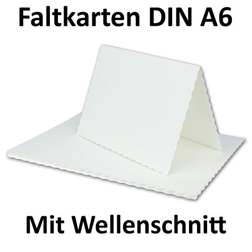 DIN A6 Faltkarten-Sets mit DIN C6 Briefumschlägen | Wellenschnitt- Naturweiß | 25 Sets | Einladungskarten – Menükarten – Blanko | 10,5 x 14,8 cm | mit gewelltem Rand | Umschläge mit Nassklebung | Printable für Drucker geeignet | PREMIUM Papier aus dem Hause GUSTAV NEUSER - 2