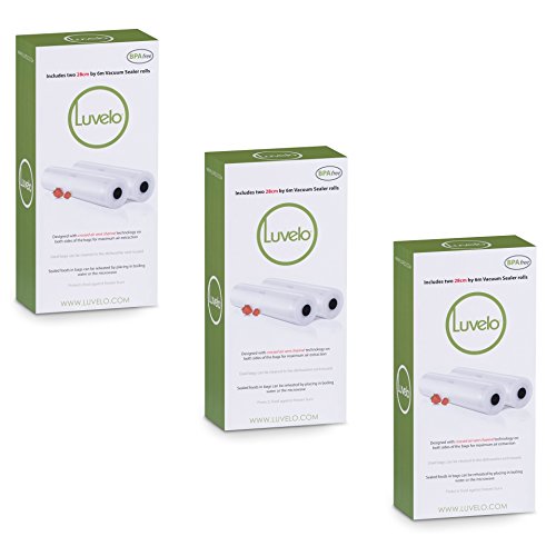 Luvele Vakuumfolie für Lebensmittel, Beutelrollen, 6 x 6 Meter-Rollen (36 m) von 28 cm Breite, Aufbewahrungsbeutel, Vakuumbeutel, Sous Vide-Kochbeutel