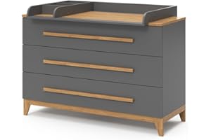 VitaliSpa Commode à Langer Malia, Gris/Chêne, 133 x 98 cm XL avec 3 tiroirs