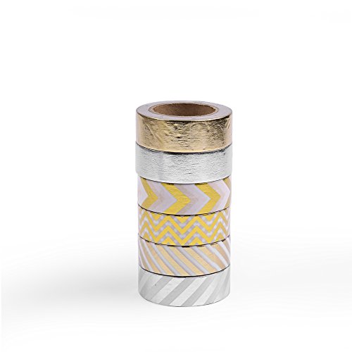 Jumbo-Set Washi Tapes, Gold und Silber, 6 x 10m, 60 Meter Washi-Tape - 2