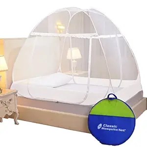 Classic Mosquito Net, Polyester, Premium Foldable for Double Bed,Strong 30GSM, PVC Coated Steel - King Size, White