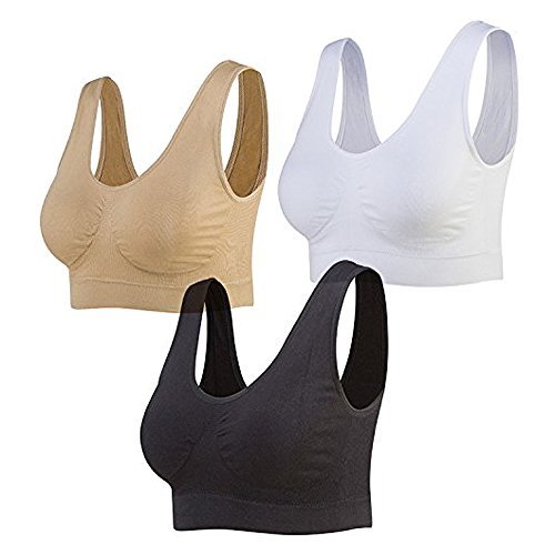 KEALLI Mujer Sujetador Deportivo Cómodo sin Costuras con Almohadilla Para el Pecho Extraíble Yoga Sujetador 3 Pcs(XL)