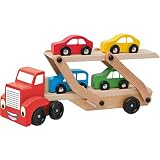 Woody Holz Autotransporter 30,5x16x7cm / Transporter für Autos mit 4 bunten Autos