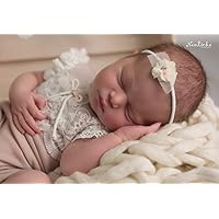 Baby Body mit Spitze und Haarband, Taufkleidung, Festliches Body Spitzenbody Neugeborenen Fotoshooting Set Neugeborenen Photo Props