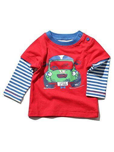 M&Co Baby Boy Mock Long Sleeve Raglan Stripe Print Vintage Car Pattern Casual T-Shirt Red 9/12 Mnths