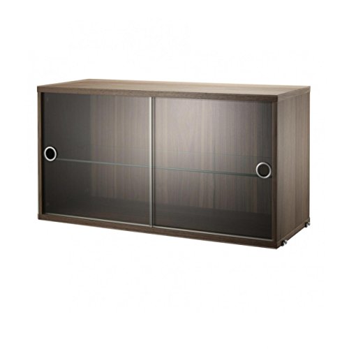 String Vitrinenschrank mit Glasschiebetüren, Walnuss natur