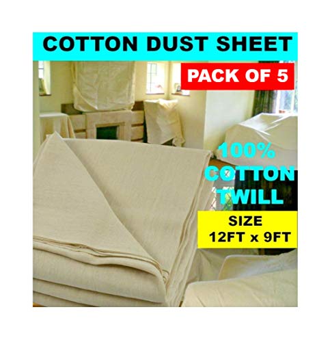 5 x 100% cotton twill dust sheets 12ft x 9ft