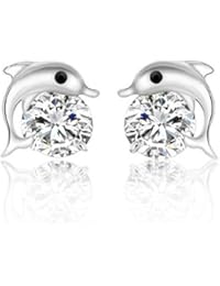 Westeng 1 par de pendiente cristal delfín para mujeres Ear Stud clip del oído de regalos Regalo de Cumpleaños Navidad San Valentin fiesta para