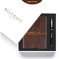 Belcraft Preziosa Idea Regalo composta da Diario/Taccuino Marrone, Elegante Penna a sfera e Scatola Regalo, Realizzato a mano da Artigiani Toscani, Regalo per Uomo, Pap&agrave;, Compleanno, Regalo per lui