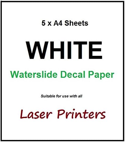 5 Pack A4 Waterslide LASER Water Slide Decal Paper Transfer Craft Paper Sheets - WHITE