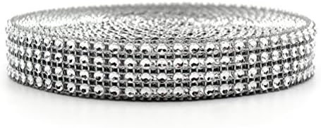 JUNKE 4 Row, 0.8 "*10 Yard Acrylic Crystal Sparkling Rhinestone Diamond Ribbons, For Birthday Party, Weeding Cakes, and DIY Arts Grafts Decorations, Etc£¬ Silver