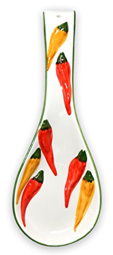 handgemachte Löffelablage aus italienischer Keramik mit Reliefdekor im Pepperonidesign, Löffelhalter ca. 28 cm - 2