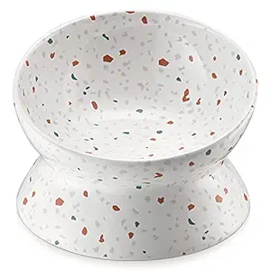 Y YHY Elevated Cat Food Bowls Anti-Vomiting, Tilted Raised Cat Bowl, Ceramic Small Dog Bowls, Portable pet Bowl,Protect Pets Spine, Dishwasher and Microwave Safe,10oz
