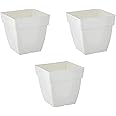 Kraft Seeds Plastic Flower Pots (3 Pcs, 10 Inches, White) | Flower Planters With Drainage Holes for Balcony and Home Garden |