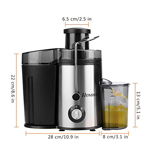 Homdox Entsafter Edelstahl Juicer Extractor Elektrisch Automatisch, 2 Geschwindigkeiten, für Obst und Gemüse mit Saftbehälter, 350 Watt - 8