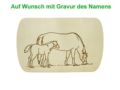 Frühstücksbrett Schneidebrett mit Gravur 24x15cm Stute mit Pony Pferd Ahorn Holz