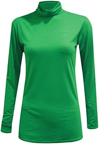 Women Long Sleeve Stretchy Plain Polo Neck Top, Jade Green, XL / UK 16-18 / US 12-14