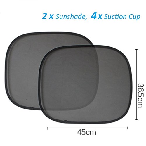 Heemepink 2 x Foldable Car Side Rear Window Sunshade Sun Shades Visor Shield Cover Screen Black Mesh with 4 Suction cups